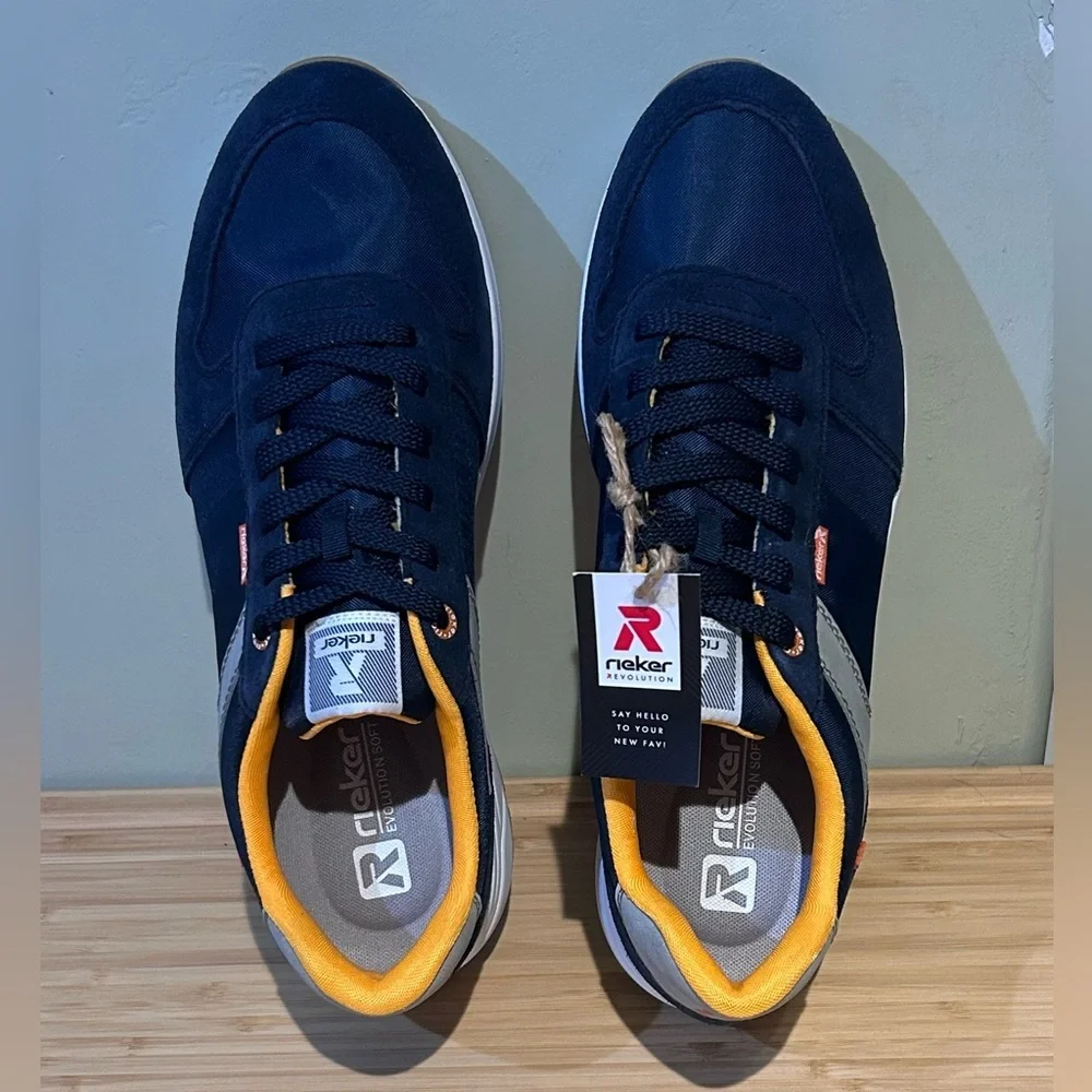RIEKER Men's Size 12 Blue And Gray Suede Casual Sport Jogger Sneakers